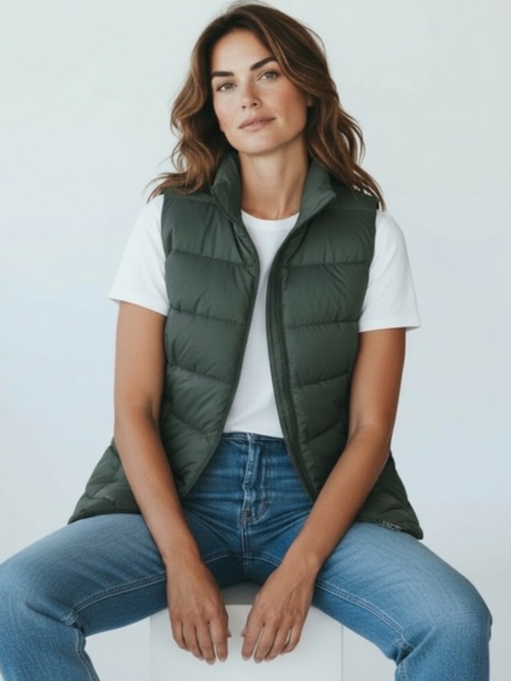 J. Jill | Women’s ‘Evergreen’ Green Zip Front Mock Neck Down Puffer Vest Size SP